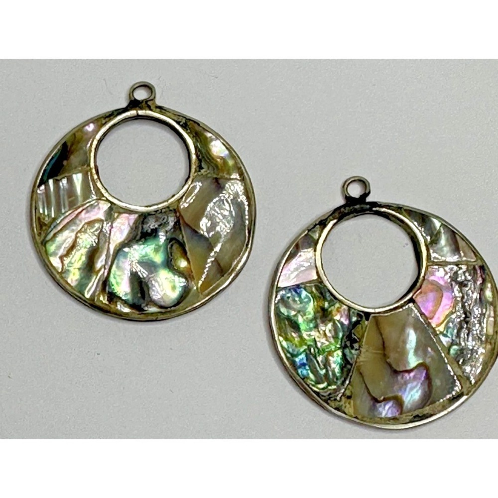 Sterling Silver Mother of Pearl‎ Charms Earrings Crescent Round Open Donut